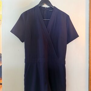 Ann Taylor Navy Short Sleeve Jumpsuit Petite